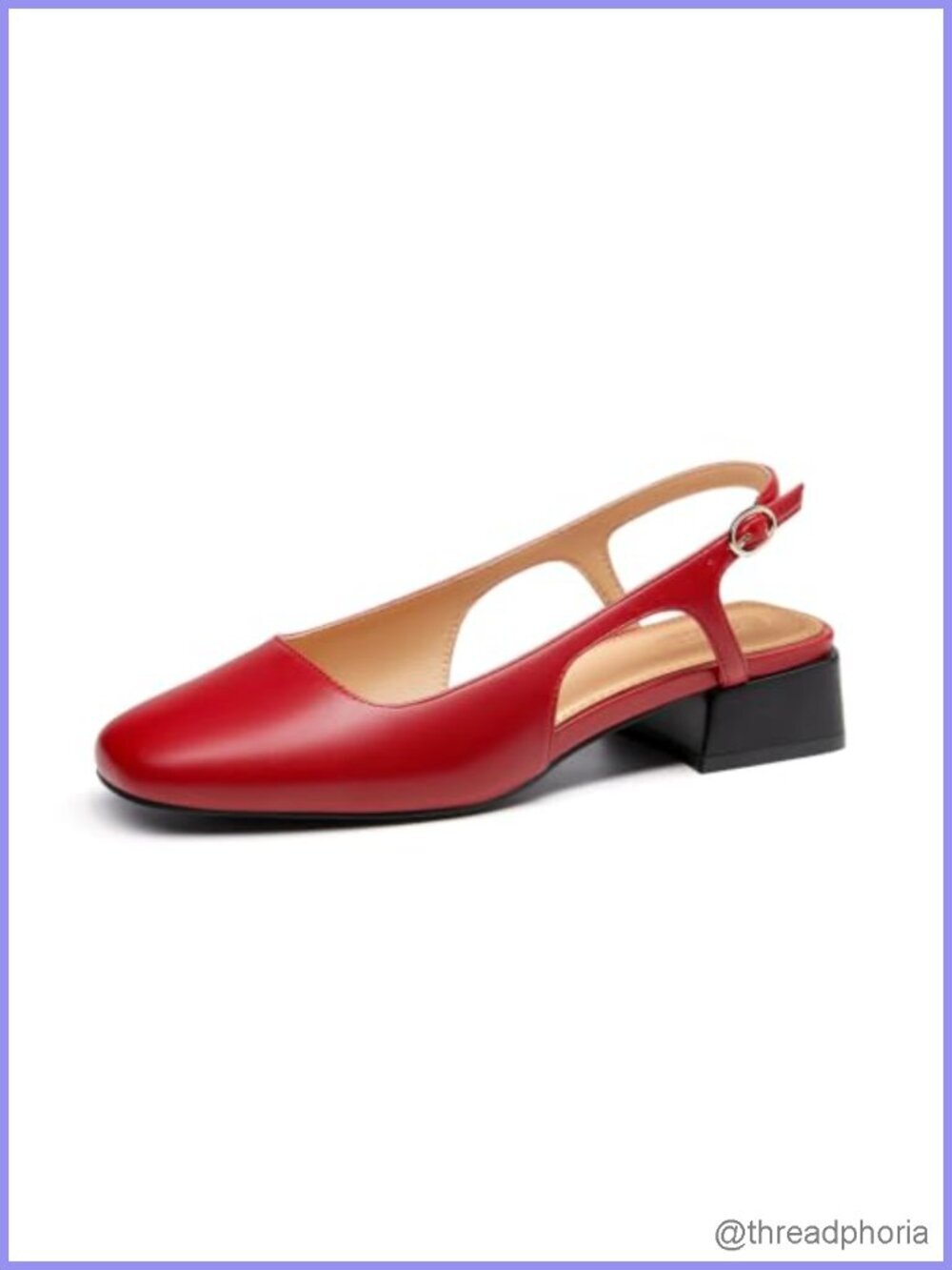 Faux Leather Slingback Chunky Low Heel Pumps with Adjustable Buckle, Square